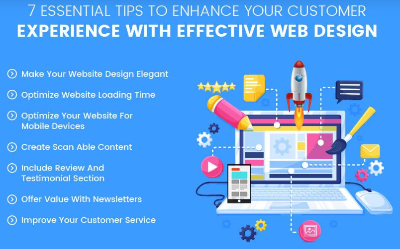 A picture with tips how to enhance your customer experience with effective web design